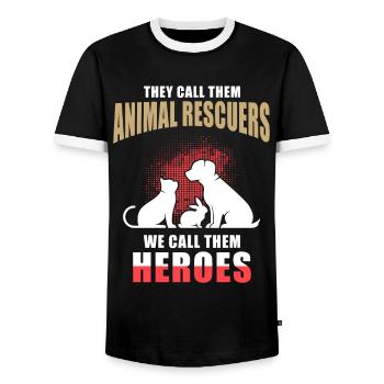 Animal rescuers - Men's Ringer Shirt - black/white - Front - AI Model Female 172 light (172cm) & AI Model Male 178 light (178cm)