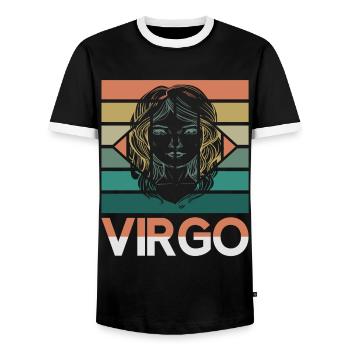 Signe du zodiaque Vierge Astorolgie Horoscope Signe - T-shirt contrasté Homme - noir/blanc - Devant - AI Model Female 172 light (172cm) & AI Model Male 178 light (178cm)