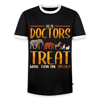 Les vrais médecins vétérinaires traitent plus d’un - T-shirt contrasté Homme - noir/blanc - Devant - AI Model Female 172 light (172cm) & AI Model Male 178 light (178cm)