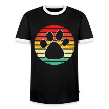 Paw Dog Retro - Men's Ringer Shirt - black/white - Front - AI Model Female 172 light (172cm) & AI Model Male 178 light (178cm)