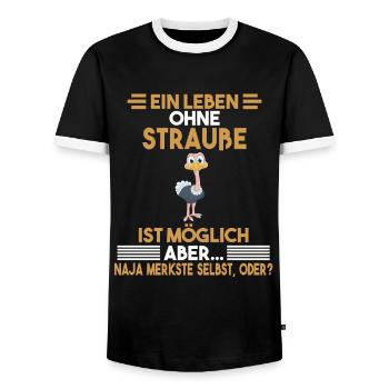 Zootier Strauß - Männer Kontrast-T-Shirt - Schwarz/Weiß - Vorne - AI Model Female 172 light (172cm) & AI Model Male 178 light (178cm)