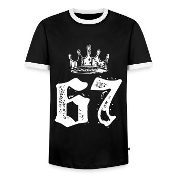 67 Zahl Krone - Männer Kontrast-T-Shirt - Schwarz/Weiß - Vorne - AI Model Female 172 light (172cm) & AI Model Male 178 light (178cm)