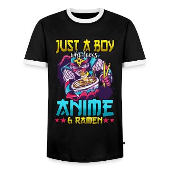 Otaku Just A Boy Who Loves Anime And Ramen Manga - Men's Ringer Shirt - black/white - Front - AI Model Female 172 light (172cm) & AI Model Male 178 light (178cm)