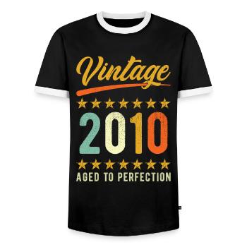 Birthday Slogan Vintage 2010 - Men's Ringer Shirt - black/white - Front - AI Model Female 172 light (172cm) & AI Model Male 178 light (178cm)