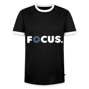 Focus Camera Photographer Photo Shoot Photos - Men's Ringer Shirt - black/white - Front - AI Model Female 172 light (172cm) & AI Model Male 178 light (178cm)