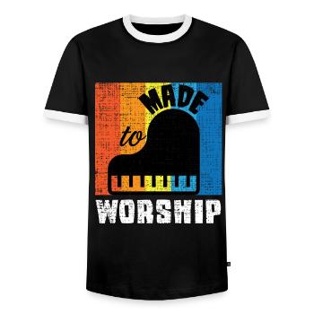 Made To Worship Synthesizer Musik abmischen - Männer Kontrast-T-Shirt - Schwarz/Weiß - Vorne - AI Model Female 172 light (172cm) & AI Model Male 178 light (178cm)
