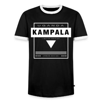 UGANDA URBAN DESIGN - Men's Ringer Shirt - black/white - Front - AI Model Female 172 light (172cm) & AI Model Male 178 light (178cm)