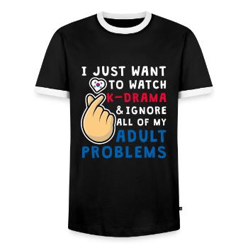 Je veux juste regarder Kdrama, drôle K-Drama - T-shirt contrasté Homme - noir/blanc - Devant - AI Model Female 172 light (172cm) & AI Model Male 178 light (178cm)