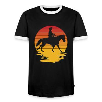 Rider Riding Rider Horse Horses Horse Race - Men's Ringer Shirt - black/white - Front - AI Model Female 172 light (172cm) & AI Model Male 178 light (178cm)