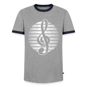 Music Clef - Men's Ringer Shirt - grey/navy  - Front - AI Model Female 172 light (172cm) & AI Model Male 178 light (178cm)