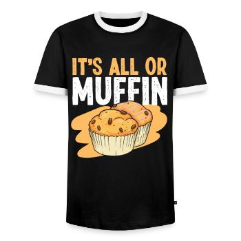 Bake Baking Muffin Pun It'S All Or - Men's Ringer Shirt - black/white - Front - AI Model Female 172 light (172cm) & AI Model Male 178 light (178cm)