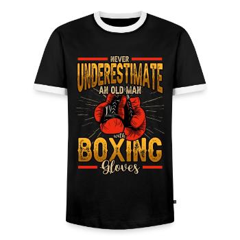 Never Underestimate An Old Man With Boxing Gloves - Männer Kontrast-T-Shirt - Schwarz/Weiß - Vorne - AI Model Female 172 light (172cm) & AI Model Male 178 light (178cm)