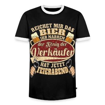 Verkäufer Bier Feierabend - Männer Kontrast-T-Shirt - Schwarz/Weiß - Vorne - AI Model Female 172 light (172cm) & AI Model Male 178 light (178cm)