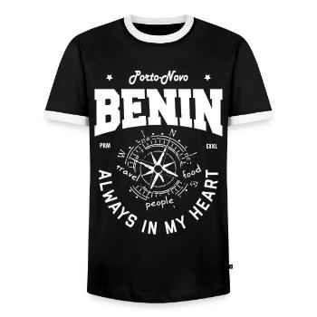 Porto Novo - Benin - Men's Ringer Shirt - black/white - Front - AI Model Female 172 light (172cm) & AI Model Male 178 light (178cm)