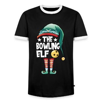 Christmas The Bowling Elf Costume Bowlers Bowling - Men's Ringer Shirt - black/white - Front - AI Model Female 172 light (172cm) & AI Model Male 178 light (178cm)