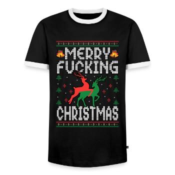 Xmas Merry Fucking Christmas Raindeer Ugly Sweater - Männer Kontrast-T-Shirt - Schwarz/Weiß - Vorne - AI Model Female 172 light (172cm) & AI Model Male 178 light (178cm)