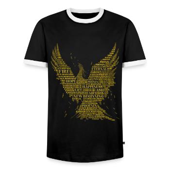 PHOENIX: Word-Art Design! Mythical creatures, mythology - Men's Ringer Shirt - black/white - Front - AI Model Female 172 light (172cm) & AI Model Male 178 light (178cm)