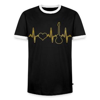 Electric Guitar Heartbeat - Men's Ringer Shirt - black/white - Front - AI Model Female 172 light (172cm) & AI Model Male 178 light (178cm)