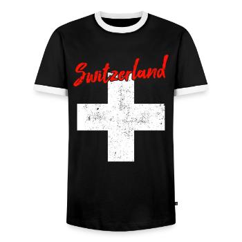 Schweiz Switzerland - Men's Ringer Shirt - black/white - Front - AI Model Female 172 light (172cm) & AI Model Male 178 light (178cm)