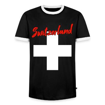 Schweiz Switzerland - Men's Ringer Shirt - black/white - Front - AI Model Female 172 light (172cm) & AI Model Male 178 light (178cm)