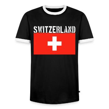 Drapeau de la Suisse - T-shirt contrasté Homme - noir/blanc - Devant - AI Model Female 172 light (172cm) & AI Model Male 178 light (178cm)
