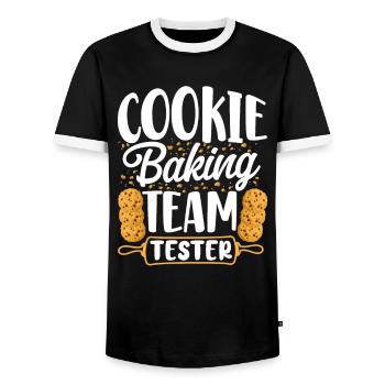 Bake Baking Cookie Team Tester - Men's Ringer Shirt - black/white - Front - AI Model Female 172 light (172cm) & AI Model Male 178 light (178cm)