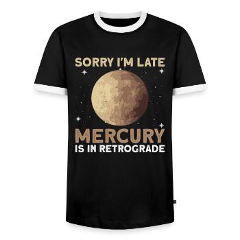 Désolé d’être en retard, Mercure est rétrograde - Merkur - T-shirt contrasté Homme - noir/blanc - Devant - AI Model Female 172 light (172cm) & AI Model Male 178 light (178cm)