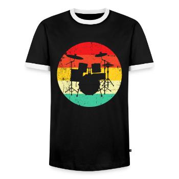 Batterie Rétro - T-shirt contrasté Homme - noir/blanc - Devant - AI Model Female 172 light (172cm) & AI Model Male 178 light (178cm)