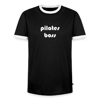 Pilates - Patron de Pilates - T-shirt contrasté Homme - noir/blanc - Devant - AI Model Female 172 light (172cm) & AI Model Male 178 light (178cm)