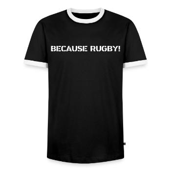 Rugby - Because Rugby - Men's Ringer Shirt - black/white - Front - AI Model Female 172 light (172cm) & AI Model Male 178 light (178cm)