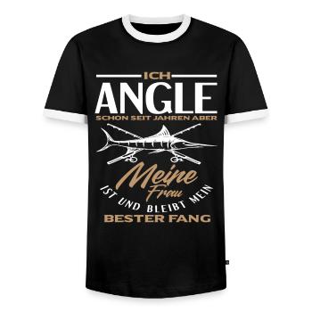 Angeln Ehe Frau Liebe - Männer Kontrast-T-Shirt - Schwarz/Weiß - Vorne - AI Model Female 172 light (172cm) & AI Model Male 178 light (178cm)
