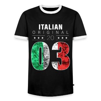 Italian Original 2003 19 Birthday Italy Flag - Men's Ringer Shirt - black/white - Front - AI Model Female 172 light (172cm) & AI Model Male 178 light (178cm)