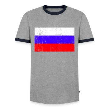 Russia Flag Vintage - Men's Ringer Shirt - grey/navy  - Front - AI Model Female 172 light (172cm) & AI Model Male 178 light (178cm)