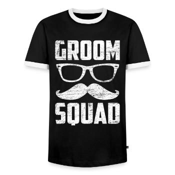 Bachelor Party Team Groom Group Shirt - Men's Ringer Shirt - black/white - Front - AI Model Female 172 light (172cm) & AI Model Male 178 light (178cm)