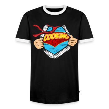 Cuisine Cuisine Super-héros Cuisine - T-shirt contrasté Homme - noir/blanc - Devant - AI Model Female 172 light (172cm) & AI Model Male 178 light (178cm)
