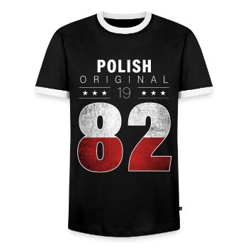 Polish Original 1982 40 Geburtstag Polen Flagge - Männer Kontrast-T-Shirt - Schwarz/Weiß - Vorne - AI Model Female 172 light (172cm) & AI Model Male 178 light (178cm)