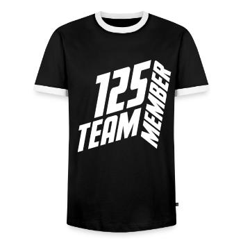 TEAM MEMBER 125 JERSEY NUMBER SHIRT NUMBER - Männer Kontrast-T-Shirt - Schwarz/Weiß - Vorne - AI Model Female 172 light (172cm) & AI Model Male 178 light (178cm)