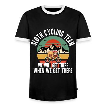 Funny Sloth Cycling Team We Will Get There - Men's Ringer Shirt - black/white - Front - AI Model Female 172 light (172cm) & AI Model Male 178 light (178cm)