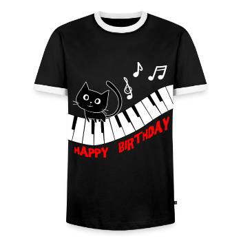 Piano Cat Piano I Funny Animals | Music Happy - Men's Ringer Shirt - black/white - Front - AI Model Female 172 light (172cm) & AI Model Male 178 light (178cm)