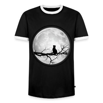 Moon Full Moon Cat Space - Men's Ringer Shirt - black/white - Front - AI Model Female 172 light (172cm) & AI Model Male 178 light (178cm)