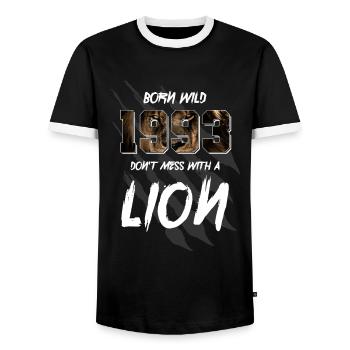 Born Wild 1993 Born 1993 29th birthday Lion - Men's Ringer Shirt - black/white - Front - AI Model Female 172 light (172cm) & AI Model Male 178 light (178cm)