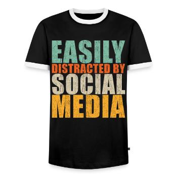 Social Media Spruch - Männer Kontrast-T-Shirt - Schwarz/Weiß - Vorne - AI Model Female 172 light (172cm) & AI Model Male 178 light (178cm)