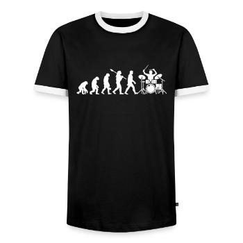 Drums Evolution Drummer Drummer - Men's Ringer Shirt - black/white - Front - AI Model Female 172 light (172cm) & AI Model Male 178 light (178cm)