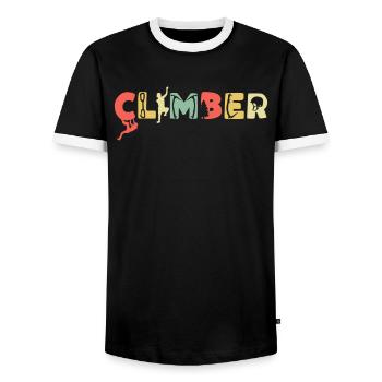 Retro Climbing Mountain Sports Vintage Climber - Men's Ringer Shirt - black/white - Front - AI Model Female 172 light (172cm) & AI Model Male 178 light (178cm)