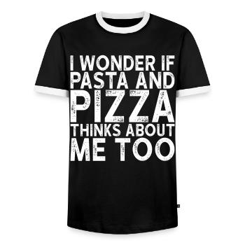 Pizza et pâtes - T-shirt contrasté Homme - noir/blanc - Devant - AI Model Female 172 light (172cm) & AI Model Male 178 light (178cm)