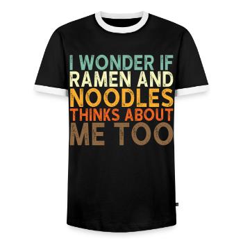 Ramen Noodle Saying - Men's Ringer Shirt - black/white - Front - AI Model Female 172 light (172cm) & AI Model Male 178 light (178cm)