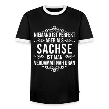Sachsen Sachse Geschenk Spruch - Männer Kontrast-T-Shirt - Schwarz/Weiß - Vorne - AI Model Female 172 light (172cm) & AI Model Male 178 light (178cm)