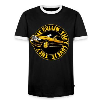 Sie sehen mich rollen, in meinem Auto - Männer Kontrast-T-Shirt - Schwarz/Weiß - Vorne - AI Model Female 172 light (172cm) & AI Model Male 178 light (178cm)