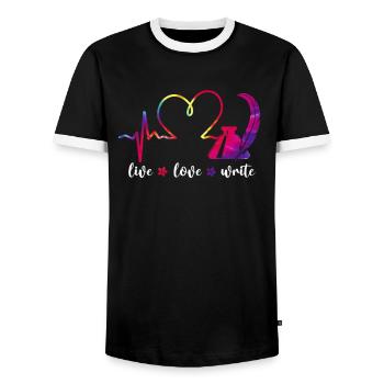 Écrire un roman de cœur Écrivain & - T-shirt contrasté Homme - noir/blanc - Devant - AI Model Female 172 light (172cm) & AI Model Male 178 light (178cm)