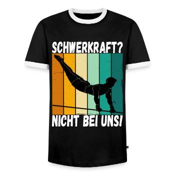 Schwerkraft? Nicht Bei Uns - Turnen Turner - Männer Kontrast-T-Shirt - Schwarz/Weiß - Vorne - AI Model Female 172 light (172cm) & AI Model Male 178 light (178cm)